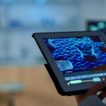 Tablet displaying ocean simulation data