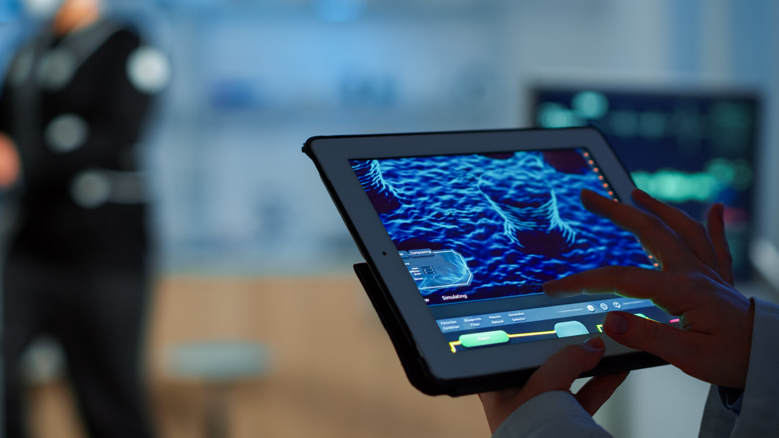 Tablet displaying ocean simulation data