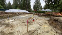 Construction Survey in West Vancouver. Laying out foundation corners for formwork.