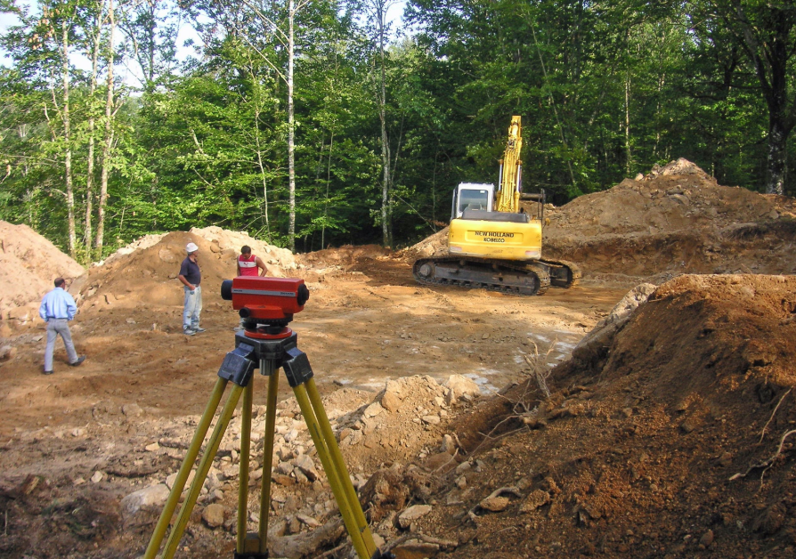 Topographic surveys construction equipment setup