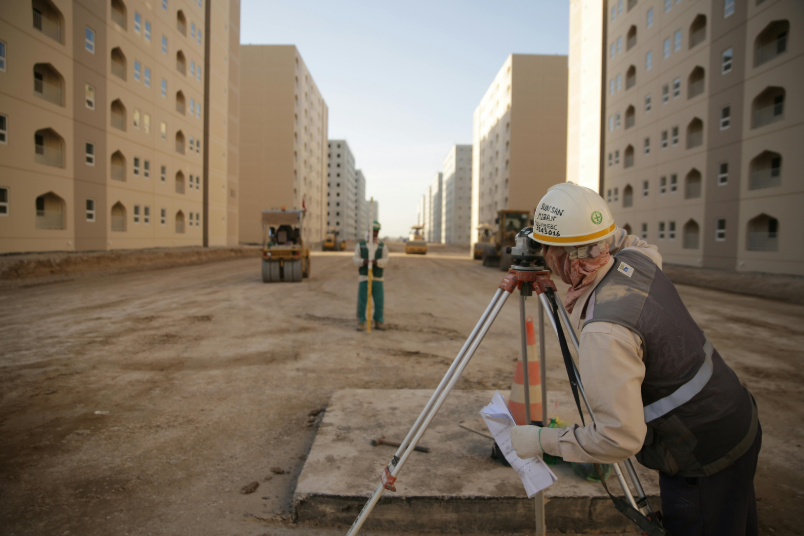 Construction site land surveys underway